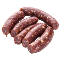 Delicious Wild Boar Sausage on White Plate, High-Quality Ground Wild Boar Meat - Top View