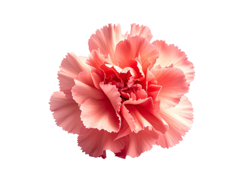 Single coral carnation flower isolated on transparent background closeup