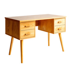 Modern Wooden Desk with Drawers on White Background for Office Workspaces