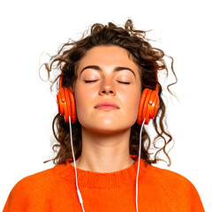 Joyful Young Woman Listening to Music with Earphones - Music Enjoyment Concept
