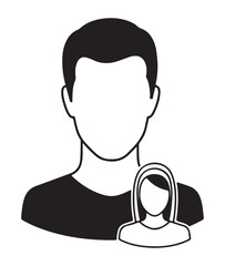 A grid of twelve circular profile pictures featuring stylized black and white avatars of men and women in professional attire.