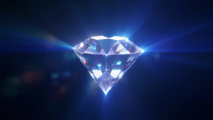 Ultra realistic 3D animation of glowing crystal rotating slowly against a seamless deep blue background with mystical atmosphere fantasy theme and luxury mood ideal for jewelry branding magic visuals  - Powered by Adobe
