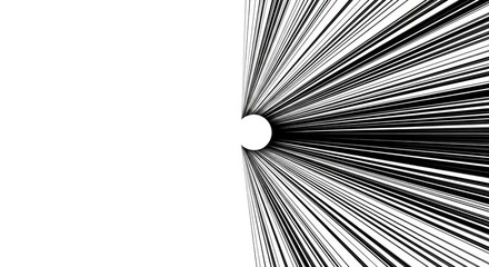 Black Lines Bursting from Circle on White Canvas Minimalist Art Element