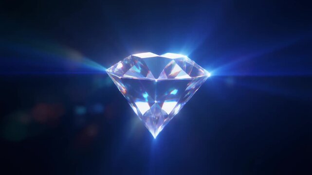 Ultra realistic 3D animation of glowing crystal rotating slowly against a seamless deep blue background with mystical atmosphere fantasy theme and luxury mood ideal for jewelry branding magic visuals 