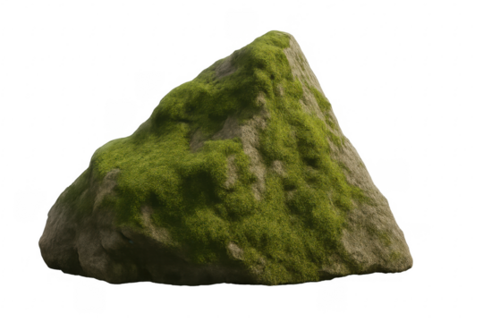 Mossy rock boulder covered in green plant growth