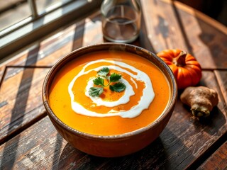 Pumpkin soup with coconut and turmeric: American pumpkin soup with Thai coconut milk and turmeric