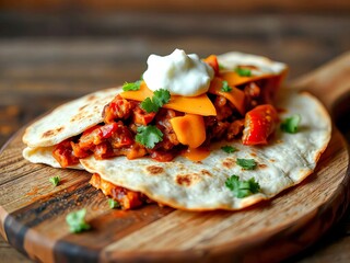 Quesadilla with kimchi: Mexican quesadilla with Korean kimchi and cheese