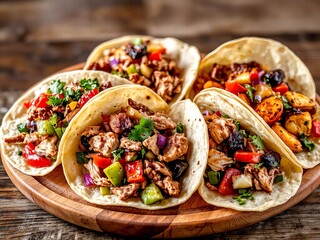 Tortillas with Mexican fillings such as beef, chicken or
vegetables