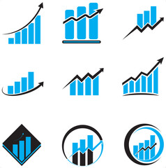 Flat Business Growth Icons Set - Upward Arrows and Bar Graph Progress Vector Collection