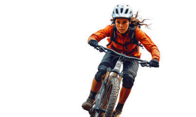 Trail Cyclist Conquering Rocky Path with Determination, Transparent Background, PNG