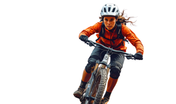 Trail Cyclist Conquering Rocky Path with Determination, Transparent Background, PNG
