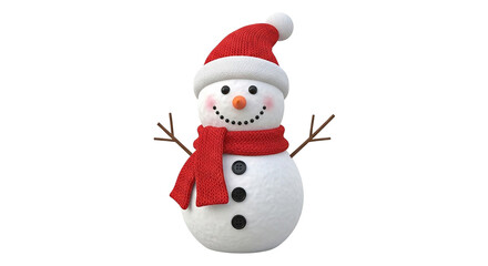 Cute happy snowman decoration isolated on white with christmas hat and scarf ready for the new year holiday season