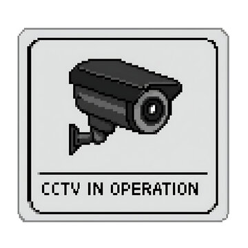 CCTV surveillance camera sign with pixelated design for security awareness
