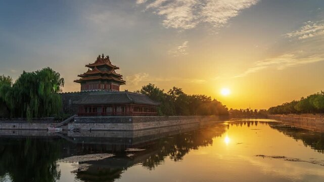 Corner Tower of the Forbidden City at sunset