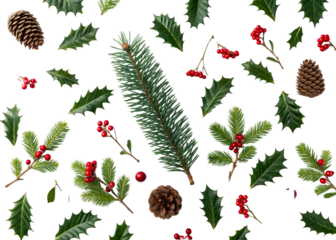 Christmas natural elements flat lay on white surface