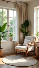 A serene and stylish therapist's office, featuring calming decor and natural light, suggesting a safe and comfortable environment for healing and self-discovery ,  artwork,  support