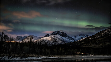 &ldquo;Mystic Night Landscape with Aurora and Shimmering Mountains 4k HDR