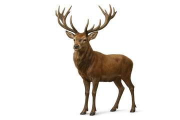 Obraz premium Red deer standing, wild stag with antlers isolated, male cervus elaphus cut out, nature wildlife fauna mammal