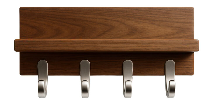 Wall-mounted entryway shelf with hooks, ideal for keys and small bags in apartments.