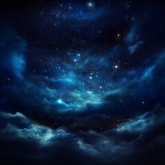 Dark magical night sky with bright star constellation. Cosmic background