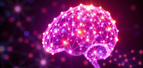 Abstract glowing network nodes forming brain shape, design, brain