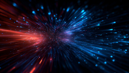 3-D render abstract background with blue and red glowing light motion