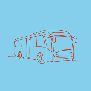 Minimalist Line Drawing of a Modern Public Transit Bus on a Light Blue