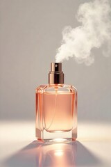 Luxurious Perfume Atomizer Spraying Delicate Mist, Elegant Bottle, High-End Fragrance, Ethereal Cloud, Beauty Product Photography