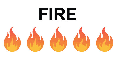 FIRE text with stylized flame icons in gradient red-orange-yellow, bold visual for heat, energy, danger, excitement, and alert design