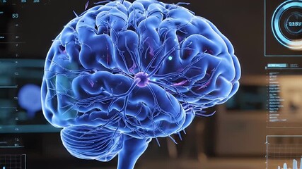 Digital display of a human brain with scientific interface overlay - Powered by Adobe