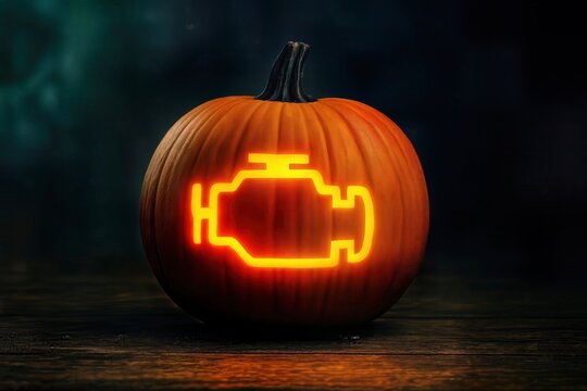 Check Engine Pumpkin Lantern &ndash; Automotive Halloween Jack O Lantern