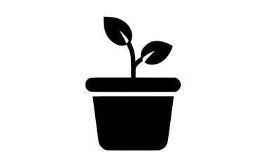 a black and white icon of a plant in a potblack, flat, flower, green, grow, houseplant, icon, illustration, plant, pot, profile, sprout 