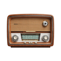 Vintage wooden radio receiver isolated on transparent background, a classic electronic device