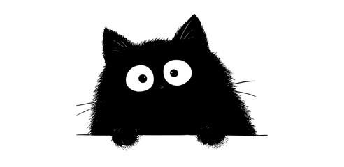 a black and white drawing of a cute cat with large eyesblack, cat, eye, lay, sign, stare, white 