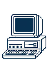 classic personal computer illustration with monitor keyboard and floppy disk drive representing old technology nostalgic 1980s computing equipment concept