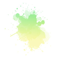 A vibrant gradient splatter of green and yellow hues on a stark black background creating a dynamic effect on transparent background