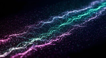 Futuristic big data visualization with glowing network connections, digital streams, and dynamic flow for AI, analytics, and technology concepts.