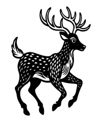 Stylized black and white stag with antlers Silhouette of a Spotted Deer