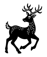 Stylized black deer with white spots antlers Silhouette vector art