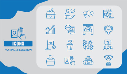  Voting and Election Icon Set in Modern Flat Vector Design