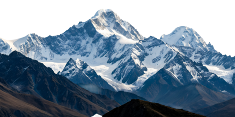 Majestic snow capped mountain range landscape with rocky foreground