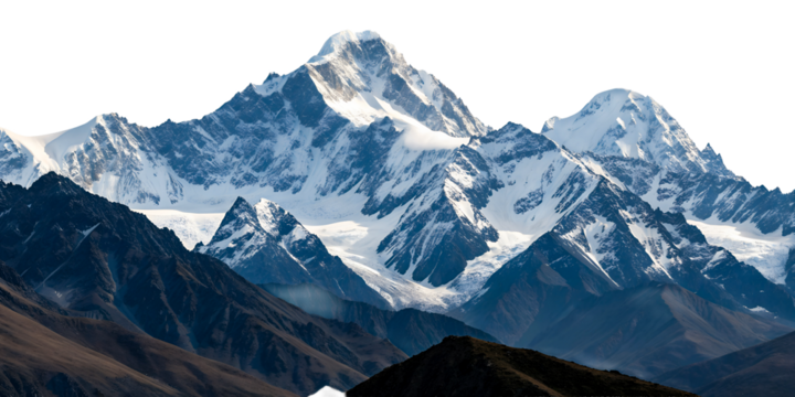 Majestic snow capped mountain range landscape with rocky foreground