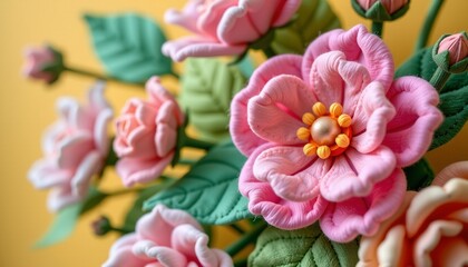Obraz premium Handcrafted Plush Floral Textile Art