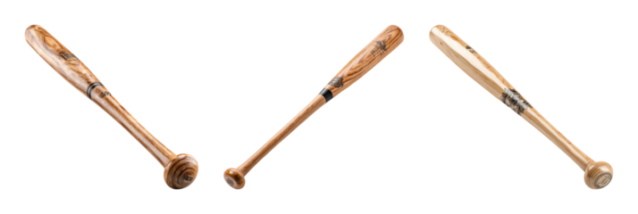 Classic Wooden Baseball Bat Showcase, Studio Lighting, Dynamic Angles for Sports and Recreation, PNG set with transparent background