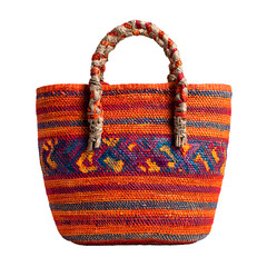 Bohemian Straw Tote Bag with Vibrant Artisanal Weaving for Summer Fashion Trends