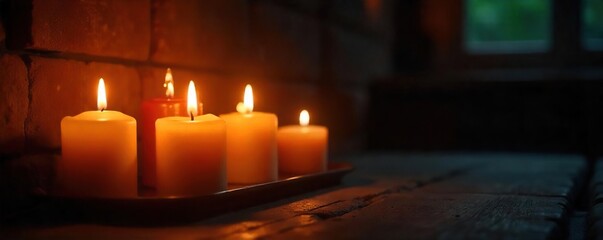 Flickering Candlelight Illuminates a Dark Room, Creating a Warm and Cozy Atmosphere Perfect for Relaxation, Spirituality, and Remembrance.