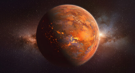 Celestial Sphere of the Galaxy: A mesmerizing celestial body floats in the vast expanse of space, its surface adorned with intricate geological features illuminated by a celestial glow.