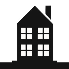 Vector art of black and white silhouette of a house with four windows