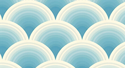 Blue Gradient Semi-Circle Pattern with Overlapping Wave Design and Calm Aesthetic