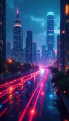 Obraz premium Futuristic Cityscape Vibrant Network of RSS Feeds Illustrates a Global Social Media Platform Built on Shared Information and Content Aggregation